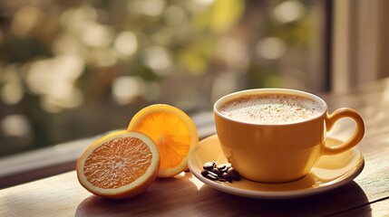 Bumble Coffee, Coffee with Orange Juice, Refreshing Drink on an Orange Background