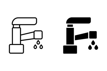 Water Faucet Icon Set. Tap, Plumbing, Leak, Drip, Sink, Pipe, Minimalist Design