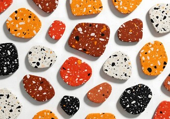 Terrazzo Stone Pieces in Varied Hues Polished Smooth