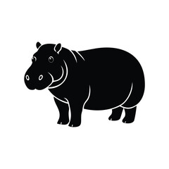Stylized Silhouette of a Hippopotamus, a River Horse Mammal, Vector Art