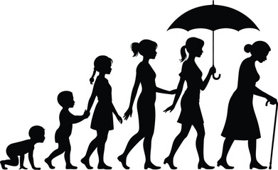Obraz premium Vector Life Stages Silhouette: Woman's Journey from Baby to Senior.