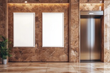 Marble-walled lobby with elevator entrance