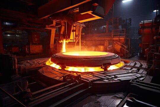 Machine for induction heating of metal a metal rod heated in an induction furnace hot metal processing metalworking in the industrial workshop at the factory, - Powered by Adobe