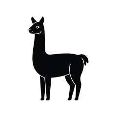 Stylized Black Llama Standing Profile with a Minimalist Cartoon Aesthetic on White