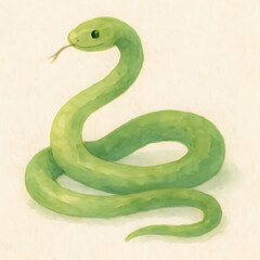 Fototapeta premium Green Snake Watercolor Drawing – Serpentine Animal Design