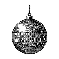 Obraz premium Disco ball sketch engraving black and white outline. Scratch board imitation. illustrated in vintage line art style on a white background.