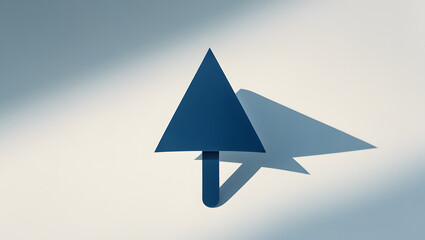 Simple cursor arrow with a sharp triangular head and a long slender tail casting a long diagonal shadow that stretches and tapers towards the bottom right corner, on a clean and smooth paper