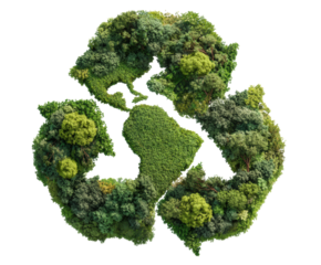 Eco friendly world symbol made of lush greenery and trees