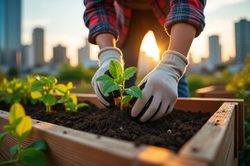 Hands Planting Seedling: Urban Gardening and Growth