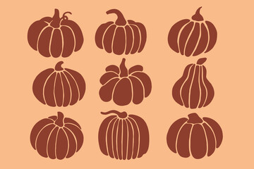 Pumpkin Silhouettes Set Minimal Flat Vector Illustration
