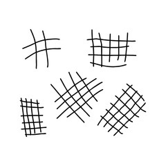 Simple pen crosshatch texture vector set in black hand-drawn style on transparent background. Rough sketch grid doodles for backgrounds, fills, texture overlays, and artistic layouts.