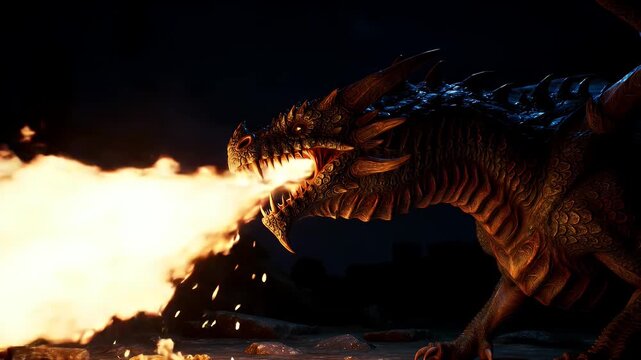 Fearsome dragon breathing a blazing fire
