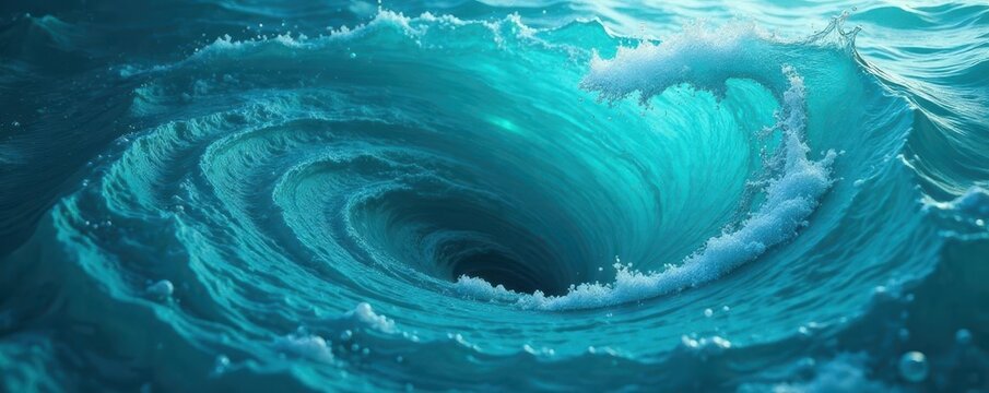Abstract swirling water vortex, vibrant teal and blue hues , ocean, ripple, blue