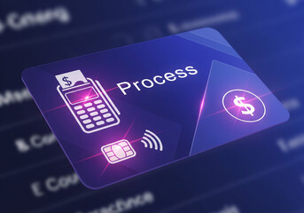 Secure financial payment processing illustration with a credit card and NFC terminal, representing modern digital transactions and fintech technology.