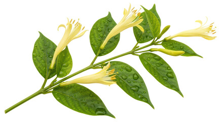 Isolated Honeysuckle Branch with Water Droplets