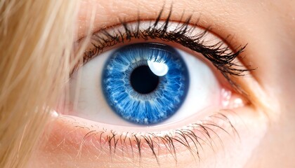 Close-up of a captivating blue eye with blonde hair detail on the side