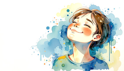 A striking watercolor of a woman's face featuring blue and yellow splashes creating an artistic and expressive portrait