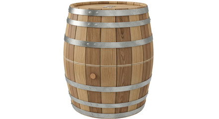 Isolated Wooden Barrel with Metal Hoops
