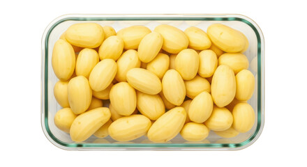 Isolated Peeled Potatoes in Glass Container