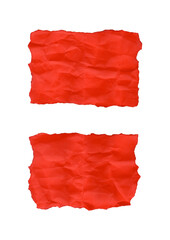 Duo of wrinkled and ripped red paper scraps.
Realistic high-res cutouts with crumples and torn edges, for artistic compositions or digital papers.