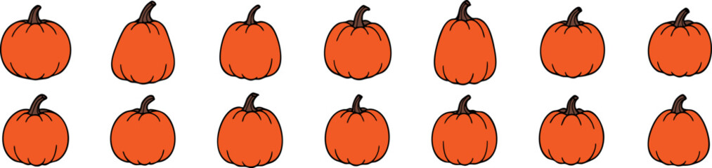 Set of orange pumpkins icons in various shapes and angles without faces. Perfect for autumn, Thanksgiving, and DIY Halloween crafts