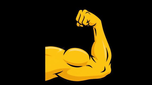 Muscle man cartoon flexes a bicep strongman symbol suitable for fitness, gym, sports, powerlifting, health, bodybuilding, masculine themes..
