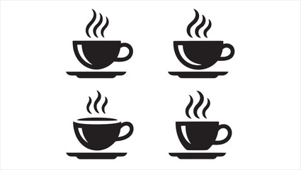 Obraz premium Steaming coffee cup icon set in black silhouette style