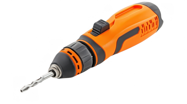 This cordless screwdriver features a sleek orange and black design, perfect for various home improvement tasks
