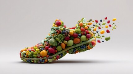 Healthy lifestyle and sports conceptual image: Shoe made of fresh fruits and vegetables