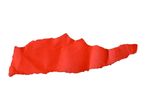 Red note paper piece with irregular, ripped edges. The paper has a wrinkled texture, indicating wear or deliberate design for artistic purposes.