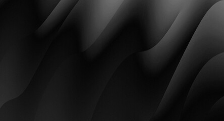 Abstract metallic black background design. Elegant wavy line pattern in monochrome. Luxurious line texture for banners, business backgrounds. Dark black horizontal template.