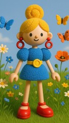 Obraz premium Colorful playful wooden doll illustration.