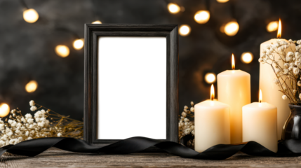 Elegant funeral frame with candles and decorative elements for remembrance