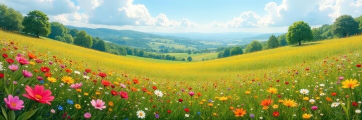 A colorful mix of wildflowers blooms freely in the rolling hills and fields of spring , flowers, meadow