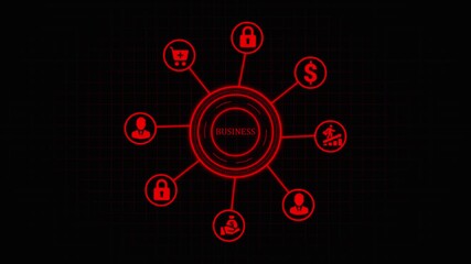 Abstract red business concept with financial and security icons on black background - Powered by Adobe