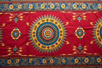 Bright and regal Indian cloth texture with traditional paisley embroidery, seamless professional background 