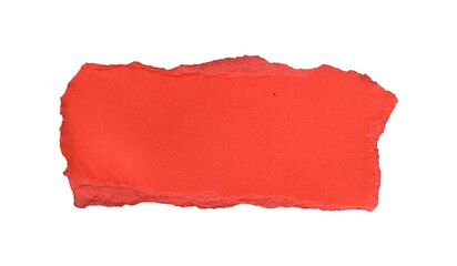 A torn piece of bright red cardboard with rough, uneven edges. Its irregular shape and vibrant...