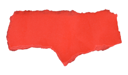Red paper with torn, uneven edges horizontally. The texture appears rough and worn, exposing white fibers along the edges.