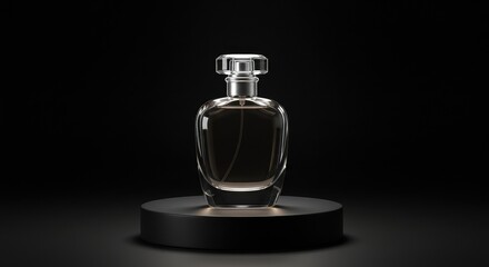 Elegant Glass Perfume Bottle on Dark Pedestal Display