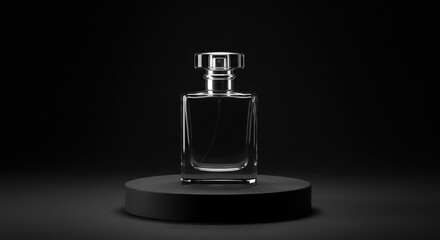 Elegant Glass Perfume Bottle on Black Platform