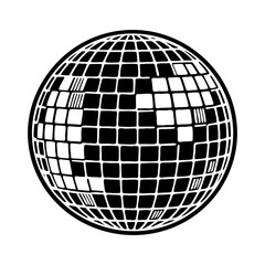 Disco ball sketch engraving black and white outline. Scratch board imitation. illustrated in vintage line art style on a white background.