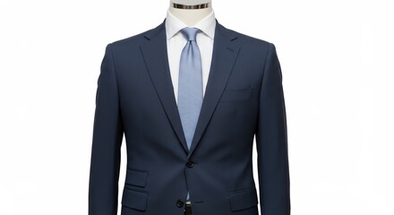 Formal navy blue suit on mannequin