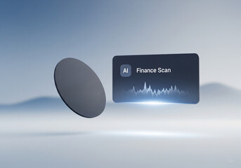 AI Finance Scan Interface with Sound Wave and Futuristic Token, Illustrating Intelligent Financial Analysis and Secure Digital Transactions.
