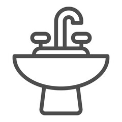 Washbasin with faucet line icon, body hygiene concept. Vector graphics. Ceramic washbasin for morning wash sign on white background, outline style icon for mobile or web design.