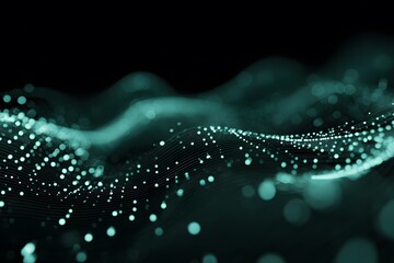 Abstract digital background with a wave of dots and lines in a dark blue-green color, suitable for a technology banner or presentation design.