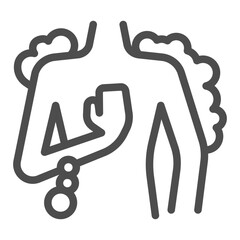 Human torso and hand in soap foam line icon, body hygiene concept. Vector graphics. Body torso in soapy bubbles, shower sign on white background, outline style icon for mobile or web design.