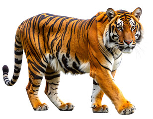 Obraz premium Side Profile of Majestic Tiger Walking Away Calmly, Isolated PNG on Transparent Background