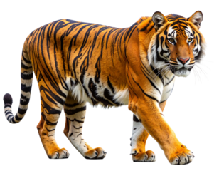 Side Profile of Majestic Tiger Walking Away Calmly, Isolated PNG on Transparent Background