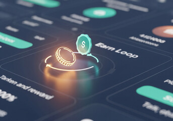 Earn Loop: Continuous Digital Coin Earning and Reward System on a Futuristic Financial Technology Platform.