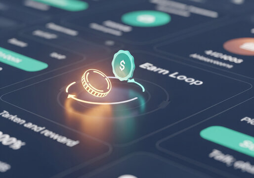 Earn Loop: Continuous Digital Coin Earning and Reward System on a Futuristic Financial Technology Platform.
